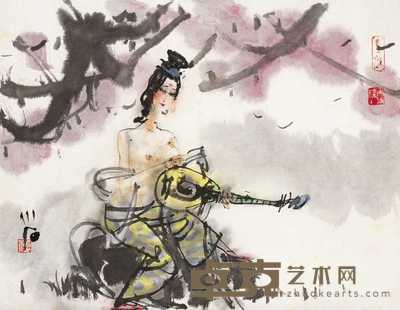 傅小石 琵琶仕女 镜心 35×45.5cm